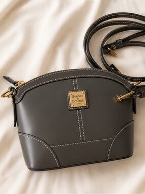 Dooney & Bourke Dark Gray Dome Mini Crossbody with Gold Plaque
